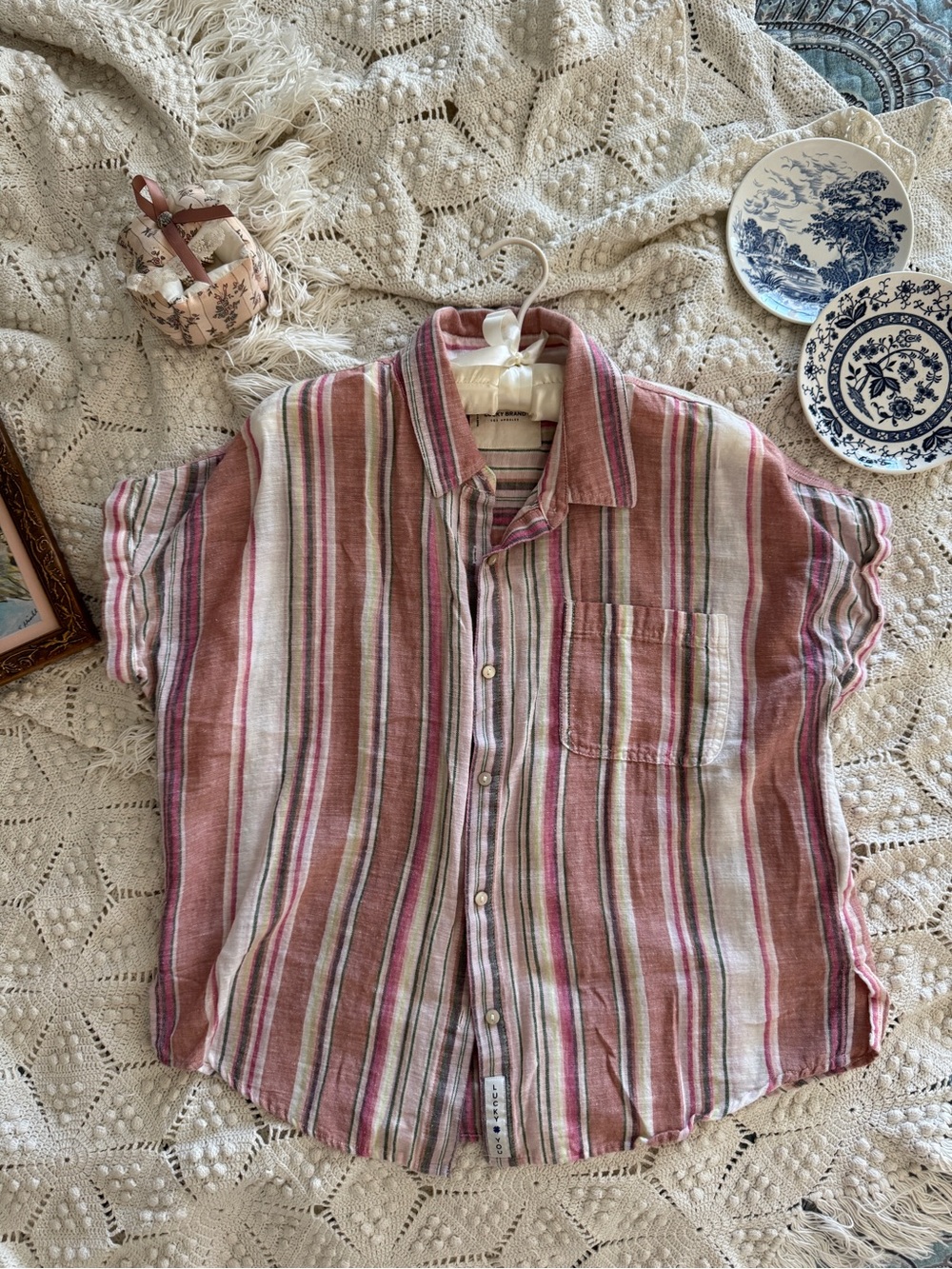 Lucky Brand Striped Button-Up Shirt in Red and Cream